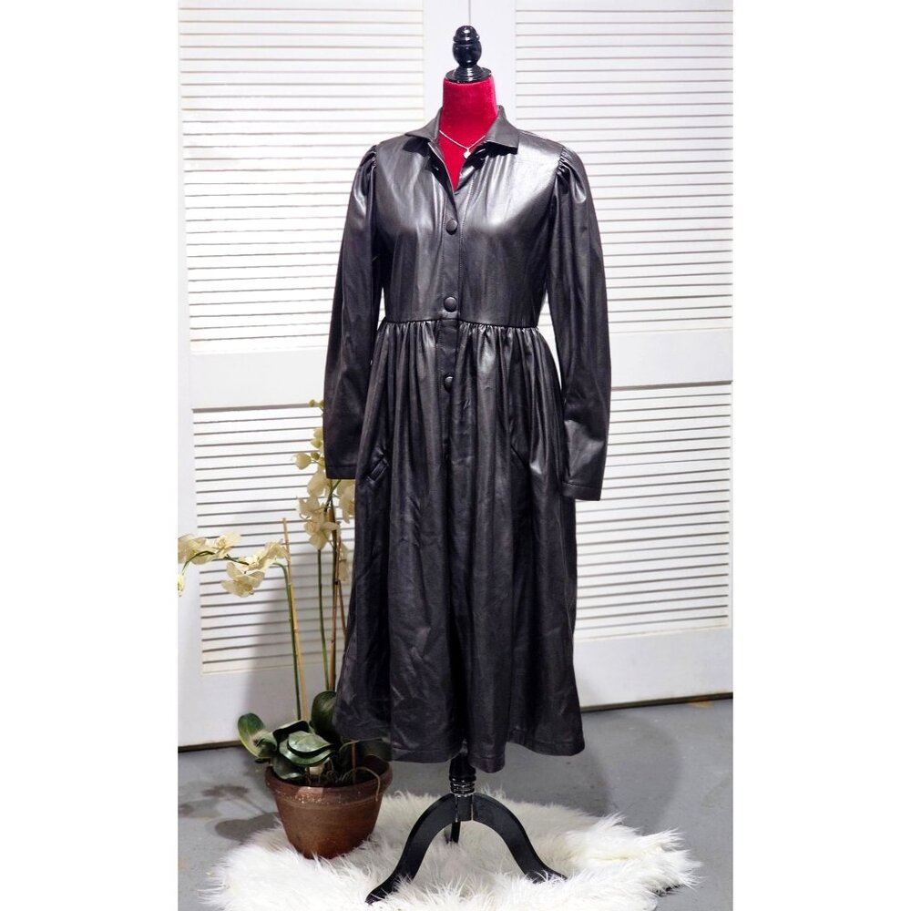 Naya Rea Wome's Brown Faux Leather Button-Down Long-Sleeve Midi Dress  Sz 10 367